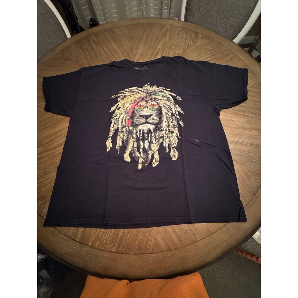 2 Monkeys  Black T Shirt Men’s 3XL - Rastafarian Lion - With Dreadlocks - Marley